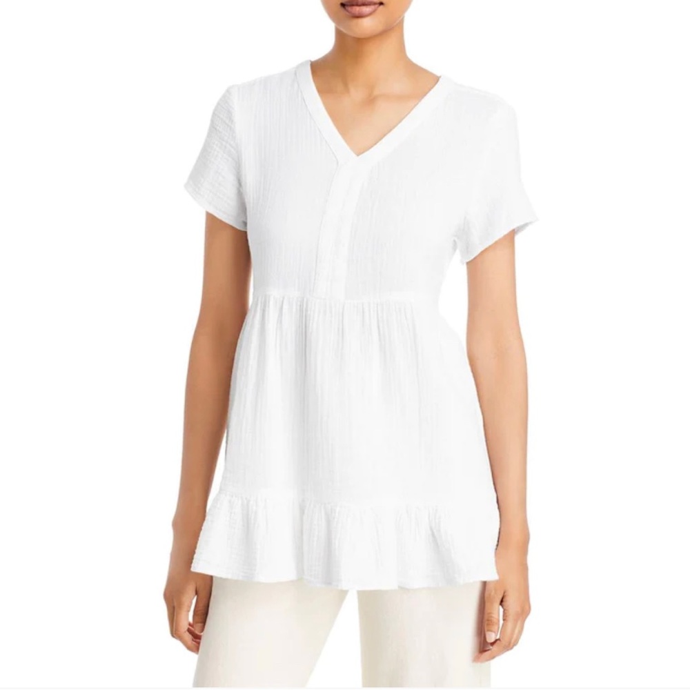 NWT WOMEN'S BEACH LUNCH LOUNGE CAREY TIERED V NECK PULLOVER TOP S WHITE